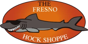 The Fresno Hock Shoppe logo — a shark in an orange oval
