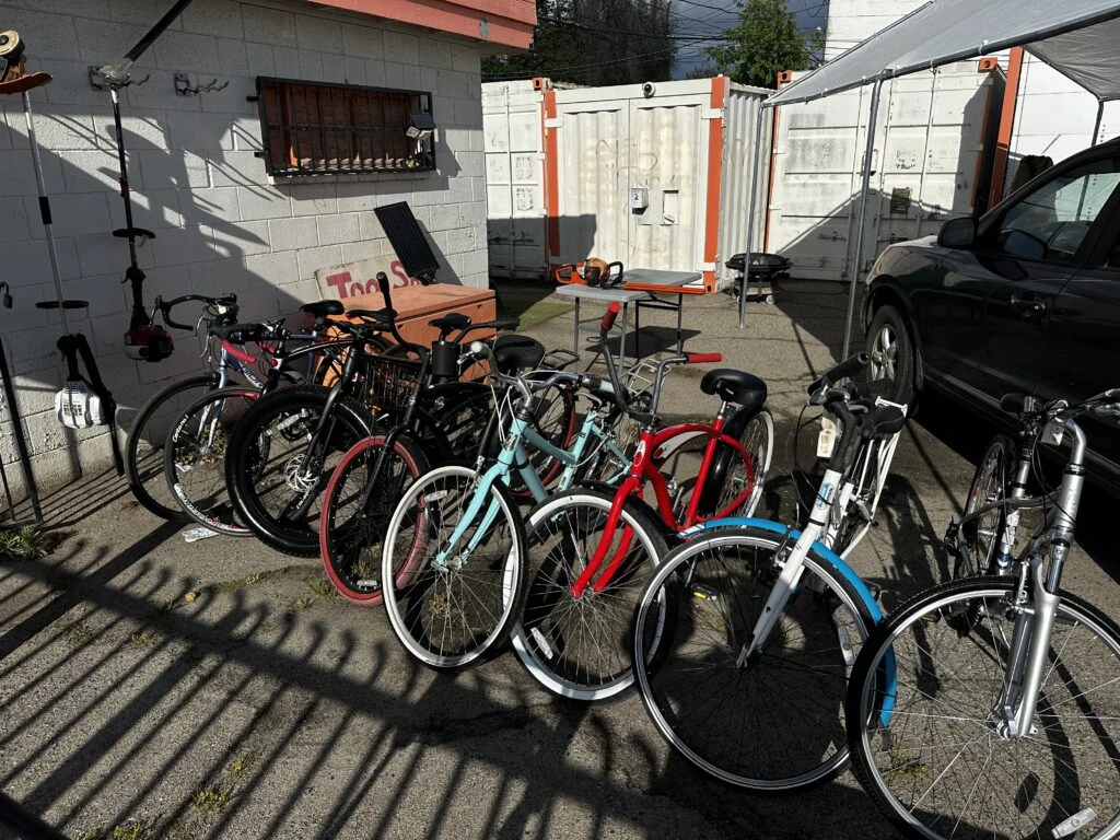 Bicycles lined up outside the shop